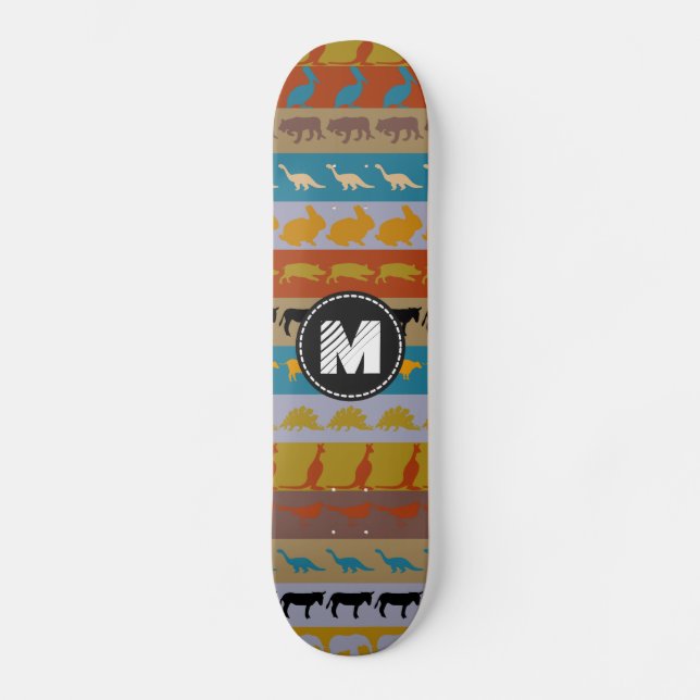 Monogram Retro Colourful Animals Pattern #8 Skateboard (Front)