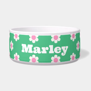 Monogram Retro Daisies Pattern Pink & Green Custom