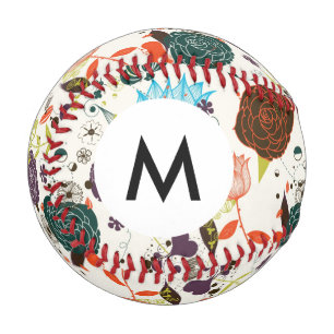 Monogram Retro Floral Pattern 2 2 Baseball
