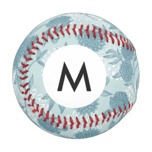 Monogram Retro Floral Pattern 2 3 Baseball