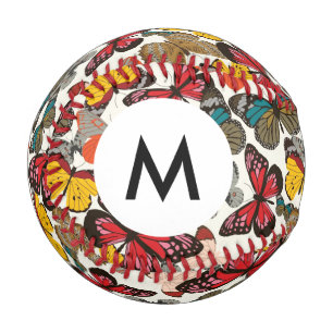 Monogram Retro floral pattern 3 Baseball