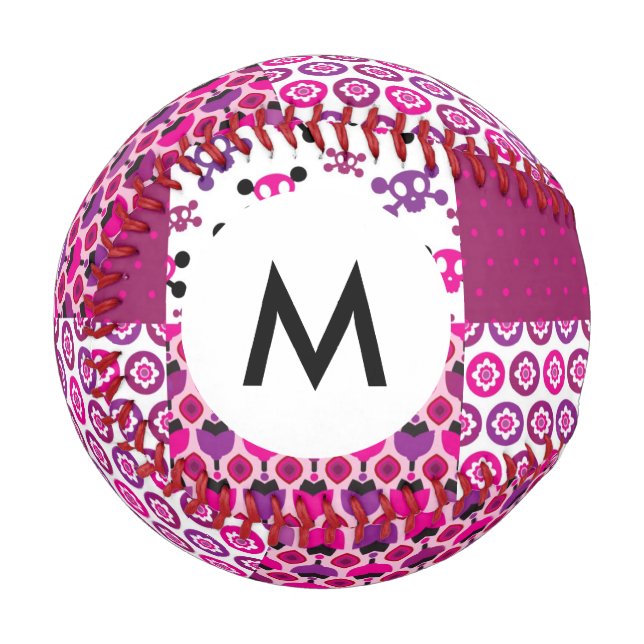 Monogram Retro flower skull polka dot Baseball (Front Left)