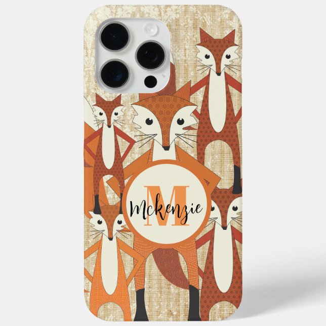 Monogram Retro Fox Art Orange Retro iphone Case-Mate iPhone Case (Back)