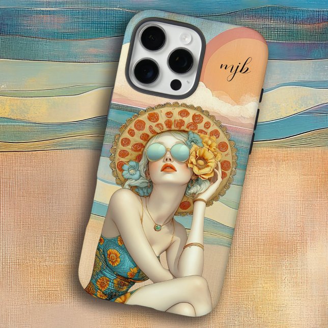 Monogram Retro Glam Summer Beach Woman Case-Mate iPhone Case (Personalize with your monogram initials.)