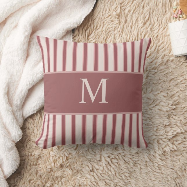 Monogram Retro Hearts Pink Burgundy Throw Pillow (Blanket)