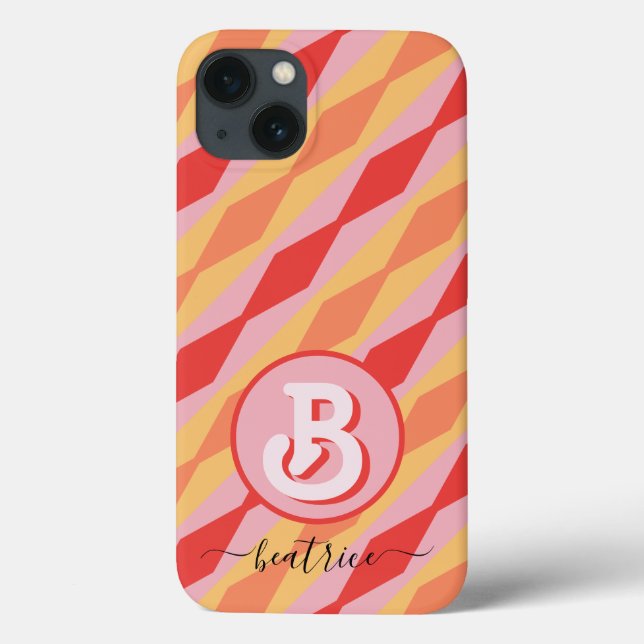 Monogram Retro Hippie 70s Pink Geometric Pastel Case-Mate iPhone Case (Back)