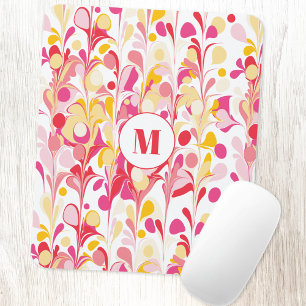 Monogram Retro Marble Abstract Pattern Pink Mouse Pad