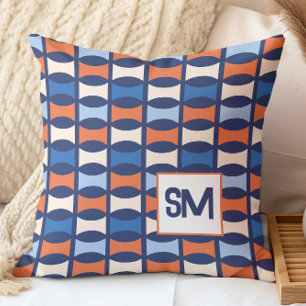 Monogram Retro Mid Century Geometric Pattern Throw Pillow
