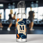 Monogram retro midcentury teal daisy gifts 710 ml water bottle<br><div class="desc">Monogram retro mid century 70ies teal navy blue daisy vintage modern retro style personalized name water bottle bridesmaid gifts bridal party favours</div>