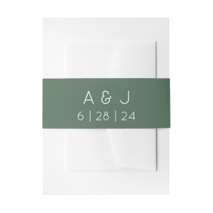 Monogram Retro Olive Green Wedding Invitation Belly Band