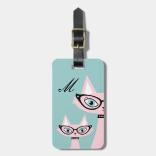 Monogram Retro Pink Cat Luggage Tag