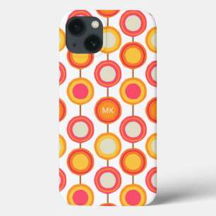 Monogram Retro Pink Orange Chic Girly Pattern iPhone 13 Case