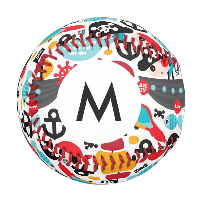 Monogram Retro pirates illustration sailing Baseball (Front Left)