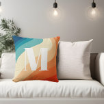 Monogram Retro Rainbow Blue Orange Throw Pillow<br><div class="desc">Retro rainbow waves in blue and orange colours. Monogram in retro bold serif font.</div>