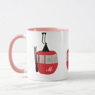 Monogram Retro Red Ski Gondola Lift Personalized Mug