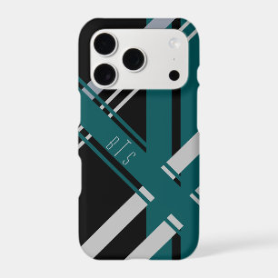 Monogram Retro Stripes Black Grey Green Teal