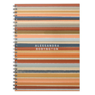 Monogram retro stripes vintage colourful abstract notebook