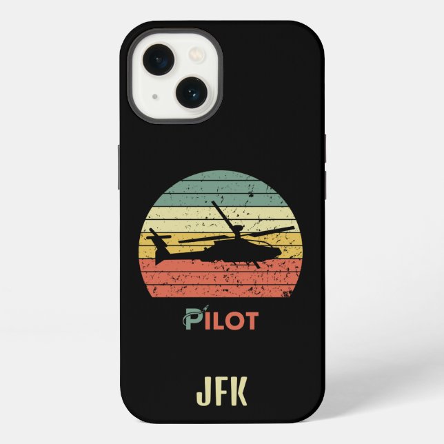 Monogram, Retro Sunset, Helicopter Airplane iPhone Case (Back)