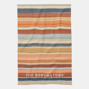 Monogram retro vintage 70s boho stripes colourful kitchen towel