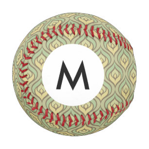 Monogram Retro vintage green and yellow pattern Baseball