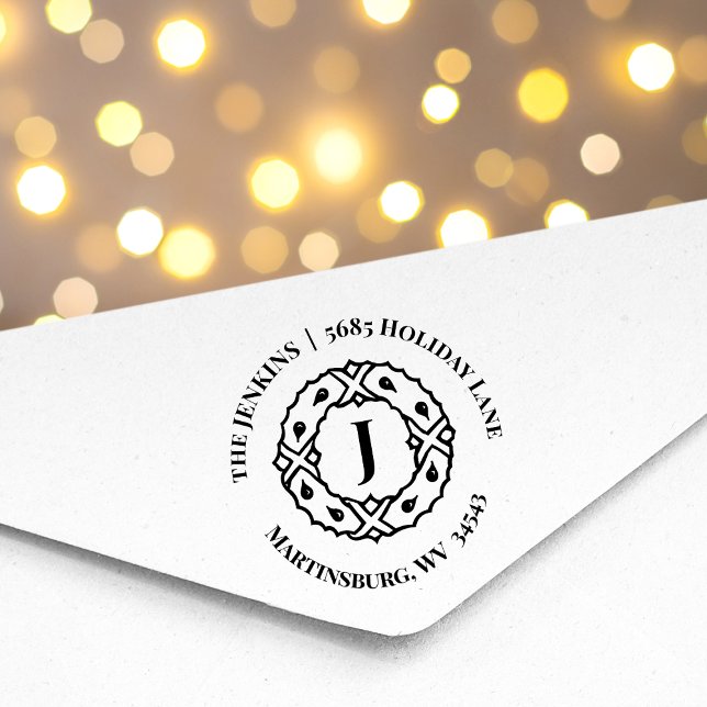Monogram Return Address Christmas Rubber Stamp (Creator Uploaded)