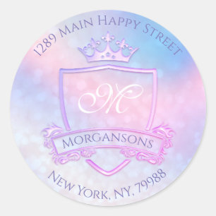 Monogram Return Address Crown Royal Holograph VIP Classic Round Sticker