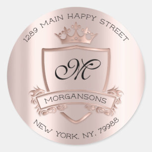 Monogram Return Address Crown Royal Rose Wedding Classic Round Sticker