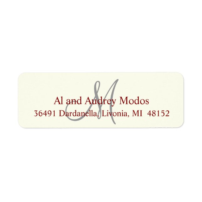 Monogram Return Address Label #FFFFF0 (Front)