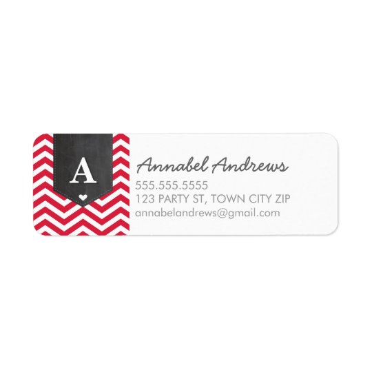 MONOGRAM RETURN ADDRESS modern chevron bright red Return Address Label