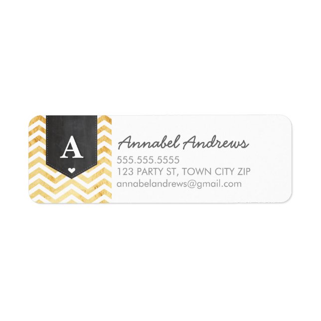 MONOGRAM RETURN ADDRESS modern chevron gold foil (Front)