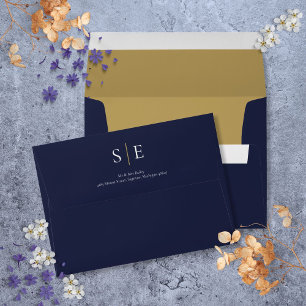 Monogram Return Address Navy Blue And Gold Envelope