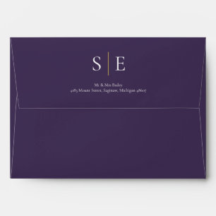 Monogram Return Address Purple And Gold Envelope