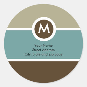 Monogram Return Address Sticker - Beige/Blue/Brown
