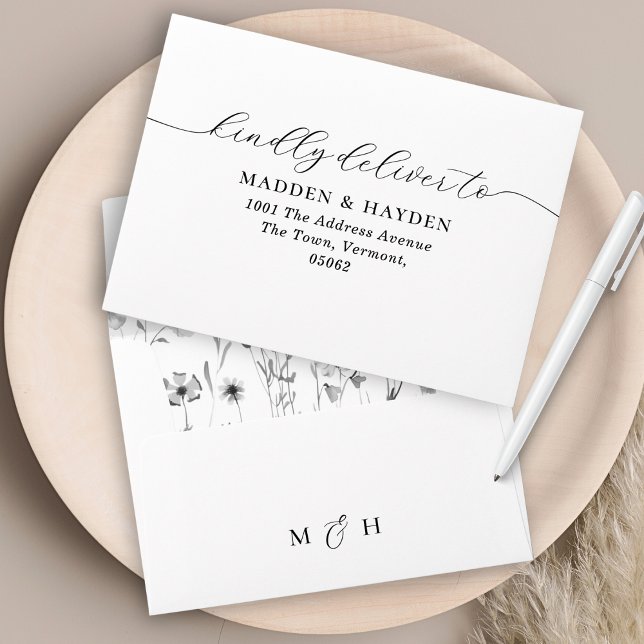 Monogram Return Address Wildflower Wedding RSVP Envelope (Creator Uploaded)