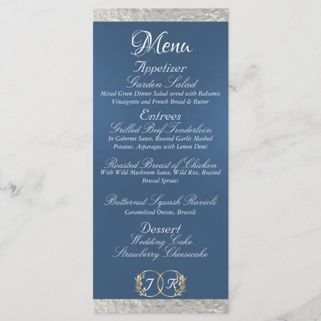 Monogram & Ribbon - Light Blue Wedding Menu (Front)