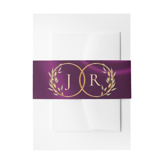Monogram & Ribbon - Plum Invitation Belly Band (Front Example)