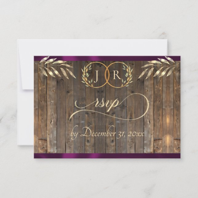 Monogram & Ribbon - Plum RSVP Card (Front)