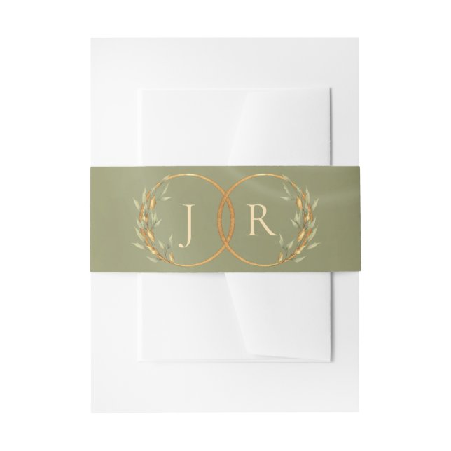 Monogram & Ribbon - Sage Invitation Belly Band (Front Example)