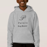 Monogram Ring Bearers Youth Boys Hoodie<br><div class="desc">This pullover hoodie is shown in a grey colour with a Charcoal colour initial in script with last name in print along with "ring bearer" in print beneath it. Plain back, customize this item with your name and initial[s] by clicking on customize button, look to right and find appropriate boxes...</div>