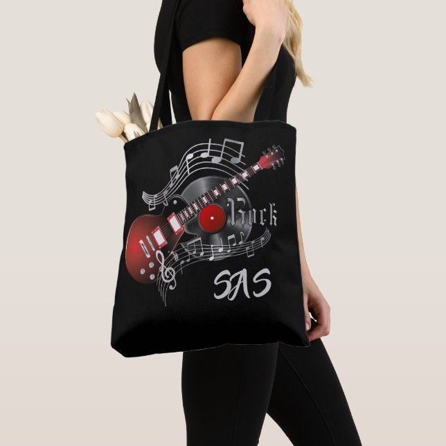 Monogram Rock Guitar - Red Tote Bag (Close Up)