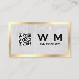 Monogram Rock Slate Gold Border QR Code Business Card