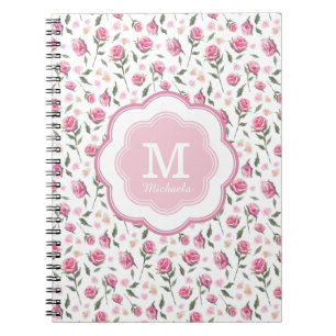 Monogram Romantic Pink Roses Pretty Pattern Notebook