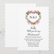 Monogram Romantic Roses Floral Heart Bridesmaid
