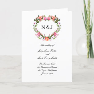 Monogram Romantic Roses Floral Heart Wedding Program
