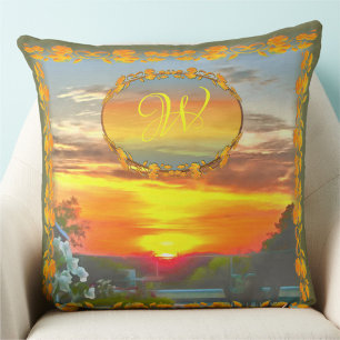 Monogram Rooftop Sunset 2295 Throw Pillow