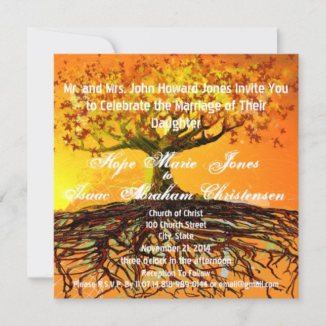 Monogram Roots of Love Square Wedding Invitation (Front)