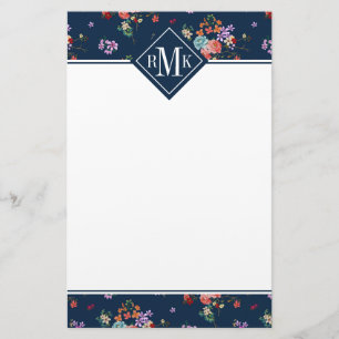 Monogram   Rose Bouquet Floral Pattern Stationery