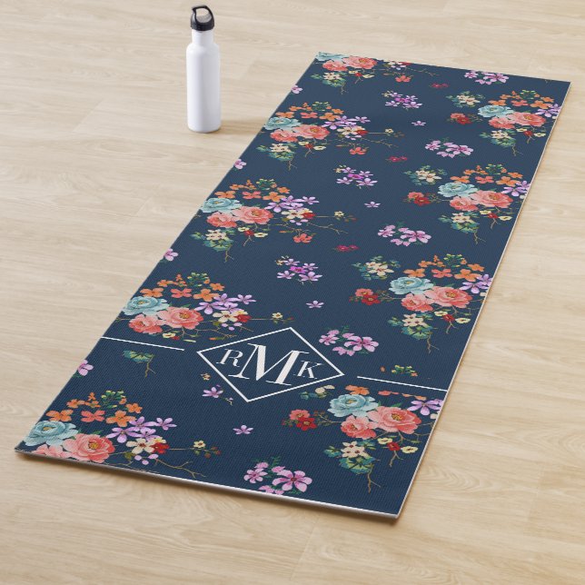Monogram | Rose Bouquet Floral Pattern Yoga Mat (In Situ)