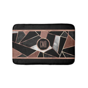 Monogram Rose Gold Abstract Pattern Bath Mat