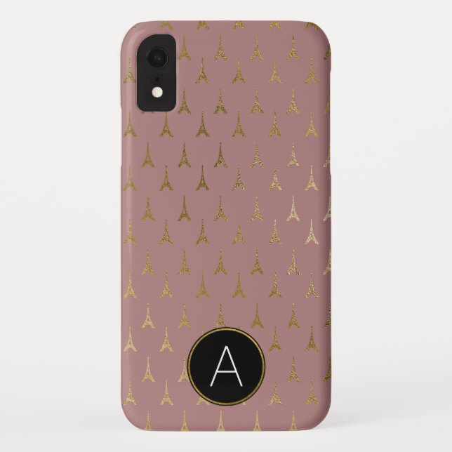 Monogram Rose Gold and Gold Foil Paris France Case-Mate iPhone Case (Back)